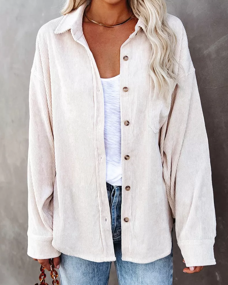 Haute Edition Women's Slouchy Oversized Corduroy Shirt Jacket 